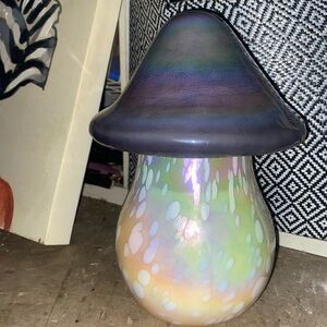 Anthropologie Iridescent Glass Mushroom in Purple and Cream